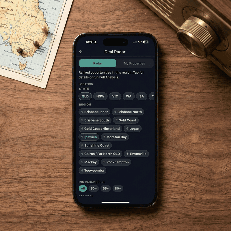 FlipPro AI Hot Opportunities setup screen with score floor slider, region pickers and strategy toggles
